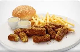 Albaik falafel meal with golden falafel, tahini sauce, pita bread, and fries.